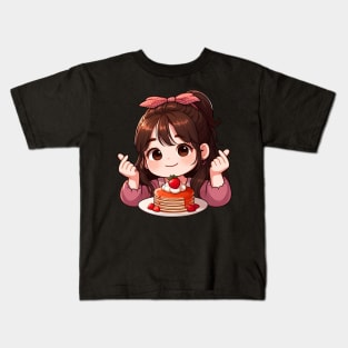 Little Girl Strawberry Pancakes Korean Finger Hearts Kpop Kids T-Shirt